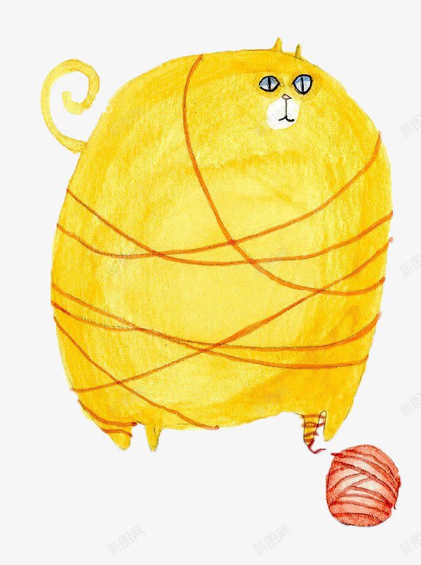 卡通手绘玩毛球的胖猫png免抠素材_88icon https://88icon.com 动漫卡通 动物 卡通手绘 可爱 捆住的猫 有趣 毛线 毛线团 水彩猫咪 水彩画 线团 线球 胖猫咪 设计 黄色