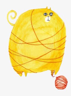 卡通手绘玩毛球的胖猫素材