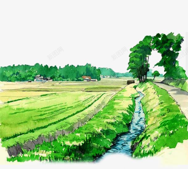 绿色稻田山村png免抠素材_88icon https://88icon.com png图片素材 乡村 田园 田园生活 稻田插画 绿色风景