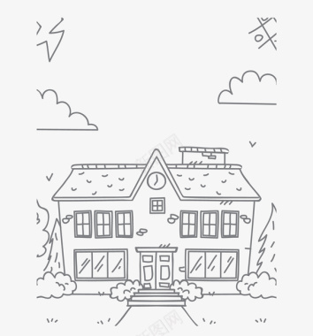 儿童教育三折页手绘的英语学校建筑图标图标