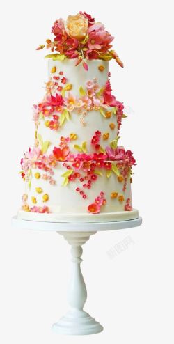 婚礼红花纱鲜花奶油蛋糕高清图片