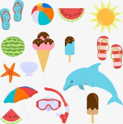 冰激凌太阳伞手绘夏日图案矢量图高清图片