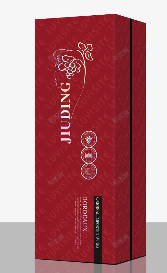 酒盒包装png免抠素材_88icon https://88icon.com 广告设计 立体效果 红色盒子 红酒包装设计 红酒礼盒 花纹 葡萄酒