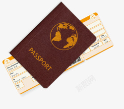 英文机票红色护照卡通插画矢量图高清图片