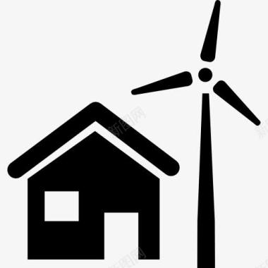 北欧风家居农村住宅与风力图标图标