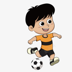 黄色衣服可爱孩子踢足球矢量图素材