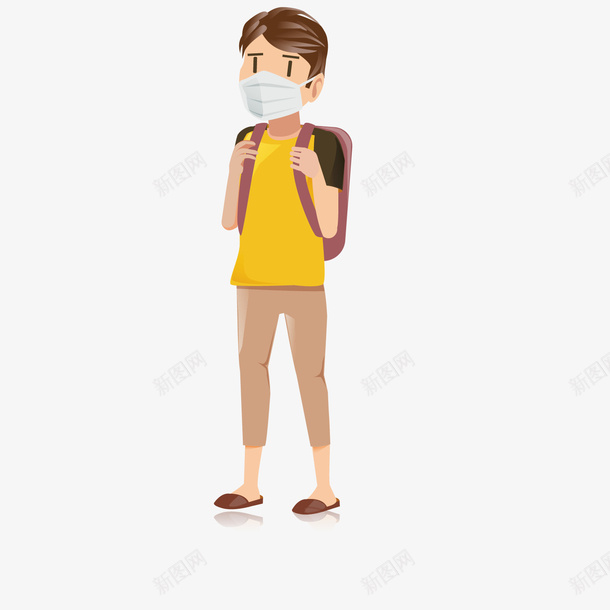 学生男孩戴口罩手绘矢量图ai免抠素材_88icon https://88icon.com 个性 卡通 学生 手绘 污染 皱眉 背书包 黄色上衣 矢量图