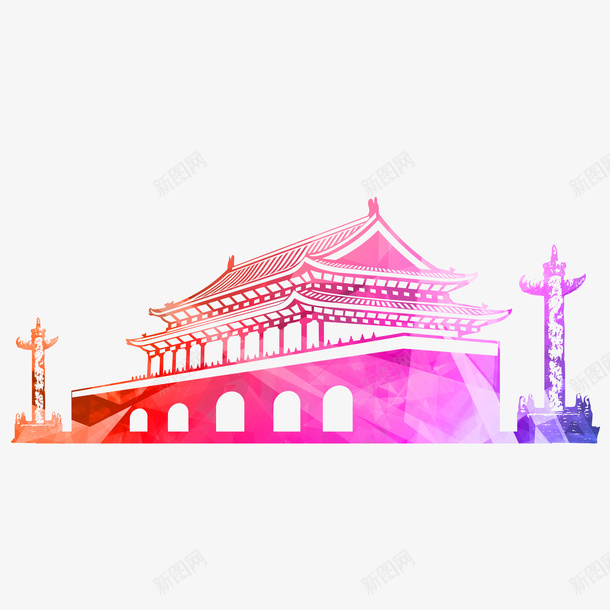 中国风景景区天安门炫彩图png免抠素材_88icon https://88icon.com 中国情 中国风景 免抠图 天安门 彩色剪影 景区 景点 炫彩 红色革命 长城宣传画