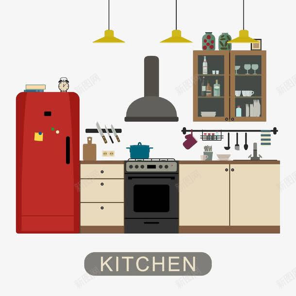 厨房家具png免抠素材_88icon https://88icon.com 卡通手绘 厨房 厨房台 工具 操作台 橱柜 洗手台 电冰箱
