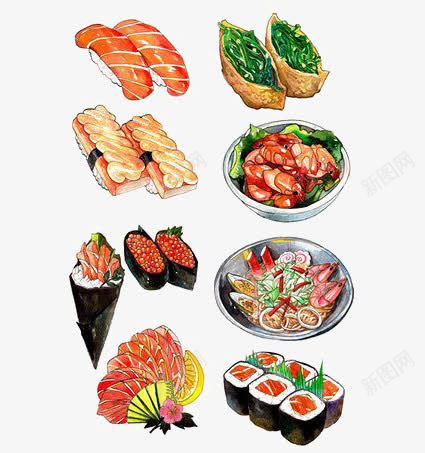 手绘日系料理png免抠素材_88icon https://88icon.com 三文鱼寿司 手绘料理 日系食物 海鲜火锅 鱼子酱