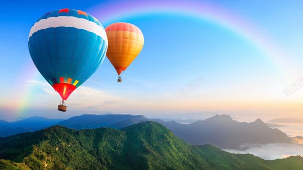 青山彩虹热气球海报背景背景