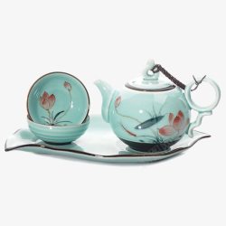 功夫茶具配件青瓷手绘陶瓷茶壶高清图片