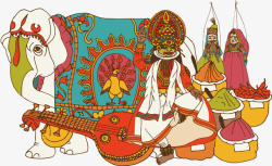 手绘风彩色印度文化矢量图素材