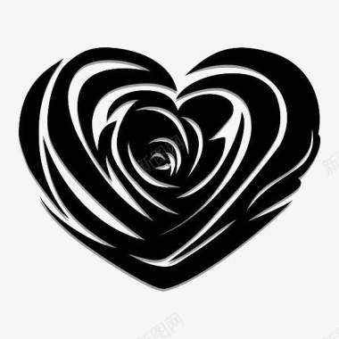 线描心形笔刷心形黑色玫瑰花图标图标