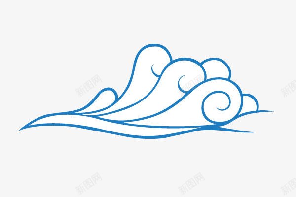 蓝边祥云波浪png免抠素材_88icon https://88icon.com 波浪 边祥云