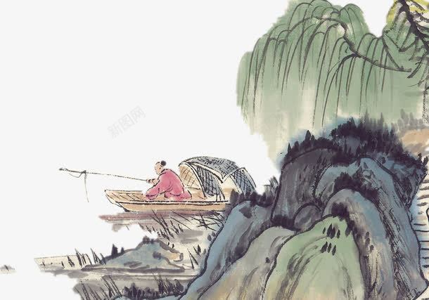 手绘中国风垂钓水墨画png免抠素材_88icon https://88icon.com 中国风 垂钓 山水图 手绘 水墨画