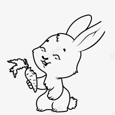 灰色兔子免抠拿着萝卜的可爱兔子图标图标