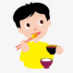 吃饭喝汤的黄衣服小男孩矢量图素材