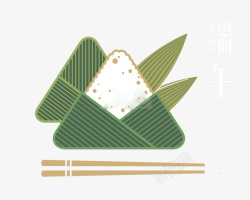 绿色手绘粽子和筷子素材