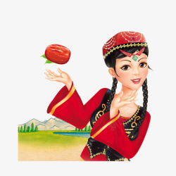 手绘的冬季服装卡通新疆美女高清图片