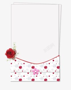 红玫瑰装饰白色信封素材