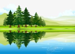 绿色的湖面绿色风景画矢量图高清图片