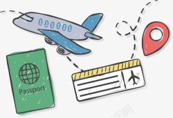 手绘护照手绘出国旅游机票护照高清图片