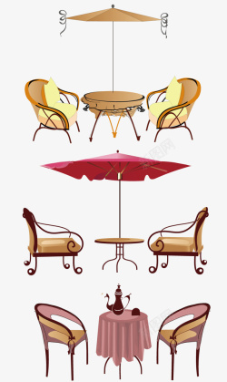欧式座椅手绘咖啡馆室外桌椅高清图片