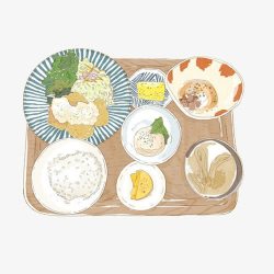 缇庡食堂饭餐手绘画片高清图片