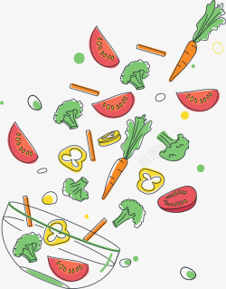 均衡健康饮食卡通彩色蔬菜沙拉矢量图高清图片