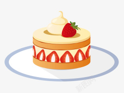 圆形装盘草莓芝士圆形水果蛋糕手绘蛋糕草莓手高清图片