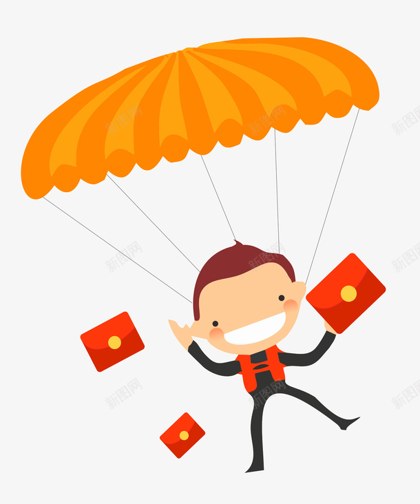 卡通儿童抢红包插画png免抠素材_88icon https://88icon.com 卡通儿童 卡通儿童抢红包插画 彩色 橙色 红包 降落伞