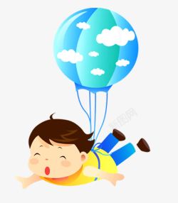绑着气球飞翔的卡通男孩素材