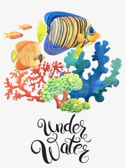 海底世界装饰矢量条纹图案海鱼和珊瑚礁高清图片