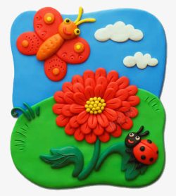 彩色橡皮泥雕塑可爱卡通蝴蝶瓢虫高清图片