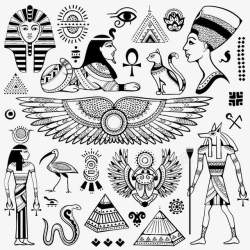 埃及的象形文字古埃及动物人物图案高清图片