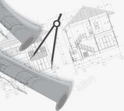 建筑图纸背景建筑工程师办公桌高清图片