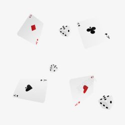 红色方片A散落的扑克牌A骰子高清图片