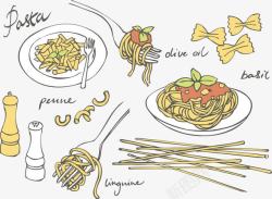 西餐面条手绘意大利美食高清图片