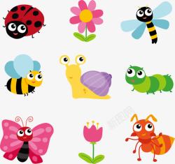 9款可爱昆虫和花卉素材
