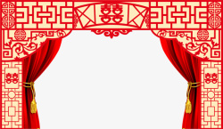 红色中国风喜字门楣素材