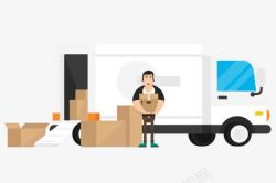 快递送货搬货员搬运货物上物流车高清图片