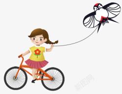 飘起来的头发春天骑自行车放风筝的女孩高清图片