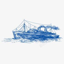 卡通捕鱼船蓝色航海捕鱼船元素高清图片