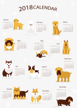 可爱宠物狗日历模板素材