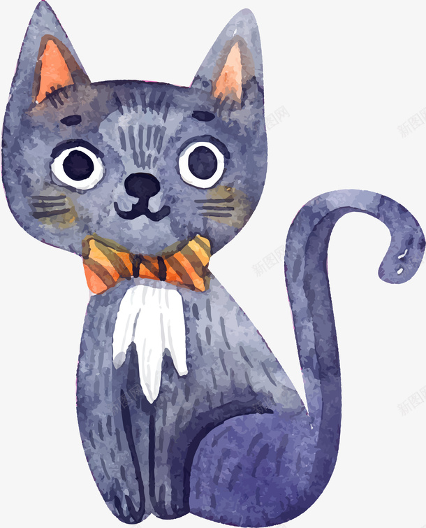 可爱灰色猫咪png免抠素材_88icon https://88icon.com 万圣节 可爱 水彩手绘 清新 灰色 猫咪 矢量图案