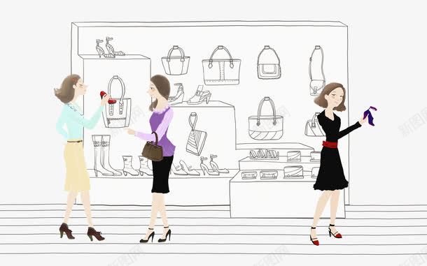 百货商场png免抠素材_88icon https://88icon.com 商场购物 女性 手绘人物 挑选鞋子 水彩 百货商场 美丽女性 逛街