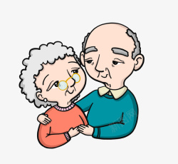 关爱老年人手绘卡通老年人夫妻高清图片