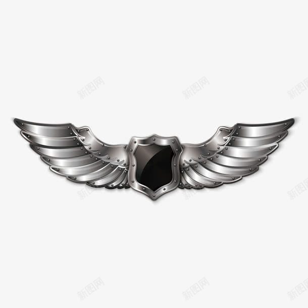 盾牌翅膀png免抠素材_88icon https://88icon.com 3D PNG免抠图下载 保护 展翅高飞 金属质感 银色