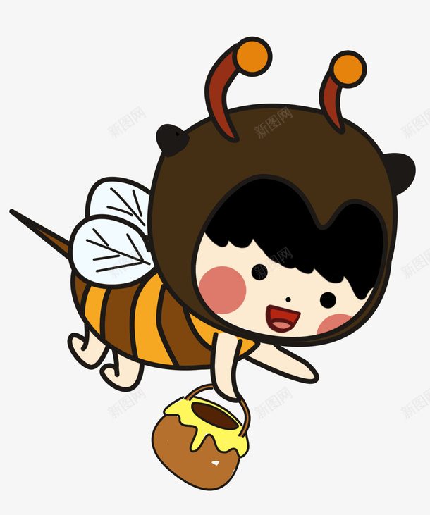 卡通手绘可爱的小蜜蜂采蜜png免抠素材_88icon https://88icon.com 卡通 可爱的小蜜蜂 手绘 拿着蜜罐的小蜜蜂 插画 蜂类 采蜜 黄色